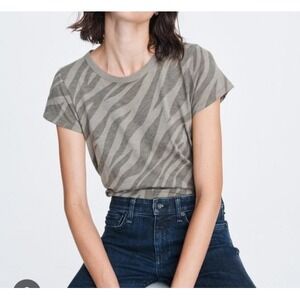 Women's Size SMALL Rag & Bone Zebra Safari Camo Olive Green Short Sleeve Tee